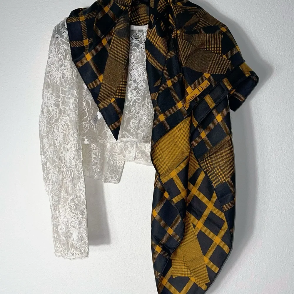 Christian Dior Vintage Silk Scarf in retro print
